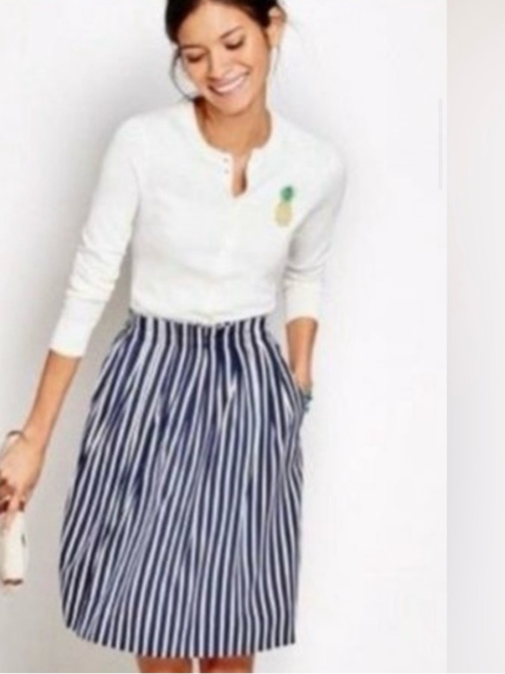 ( NWT)  J.Crew Skirt Mercantile Black & White Striped Pleated Midi Skirt Size 6